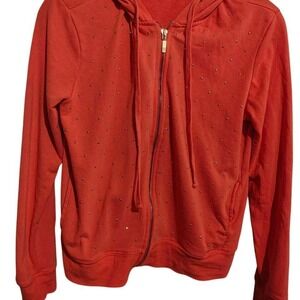 Seventeen Coral Pink Studded Zip Up Hoodie Sweatshirt Large
